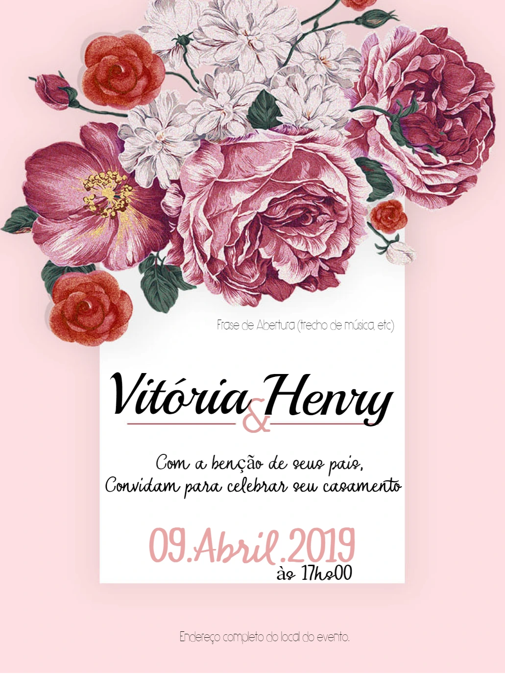 Convite de Casamento Floral Elegante para Editar Online
