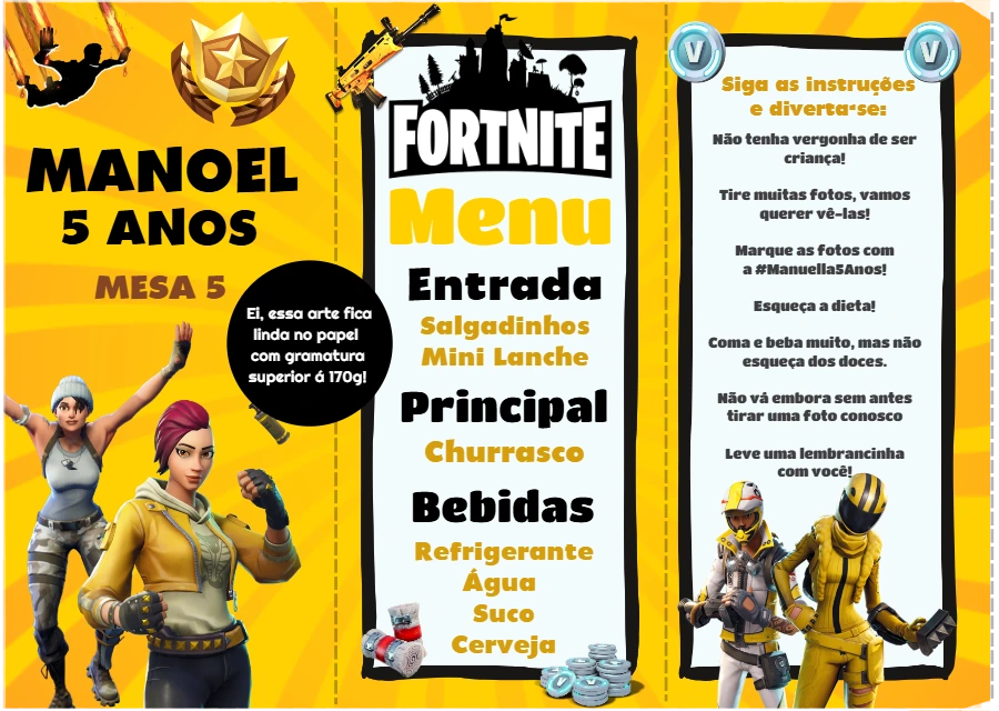 Menu de Mesa Aniversário Fortnite para Editar Online