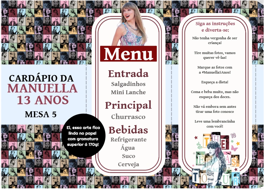 Menu de Aniversário Taylor Swift The Eras Tour Editável Online
