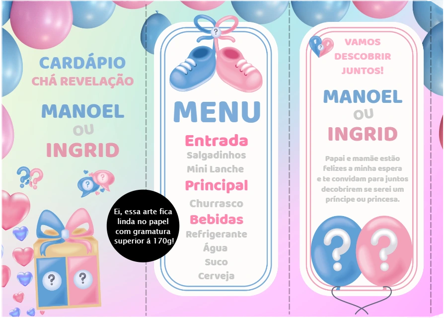 Menu Triângulo Chá Revelação para Editar e Imprimir