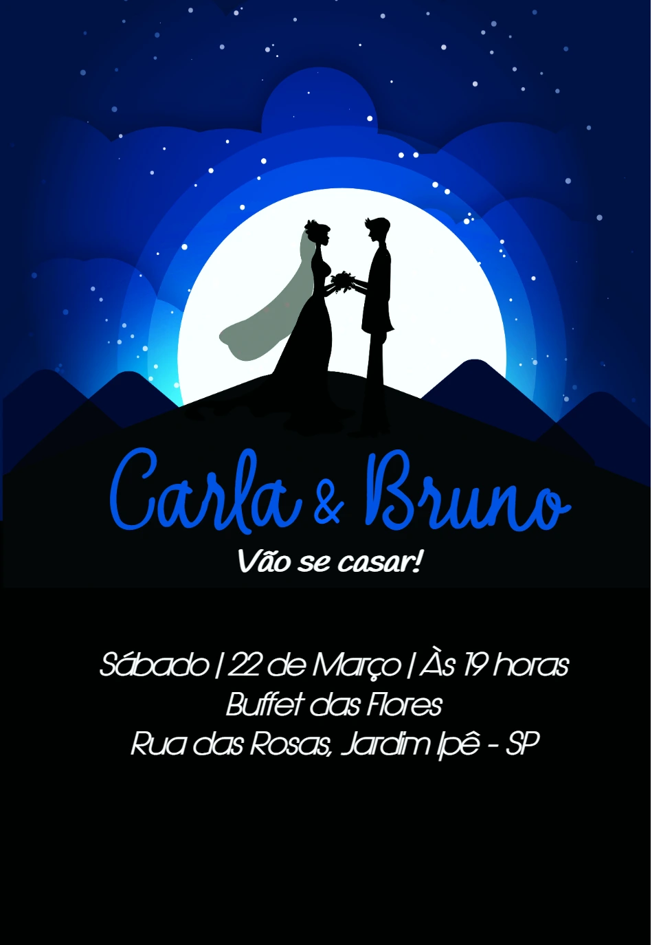 Convite de Casamento Noite Estrelada para Editar Online