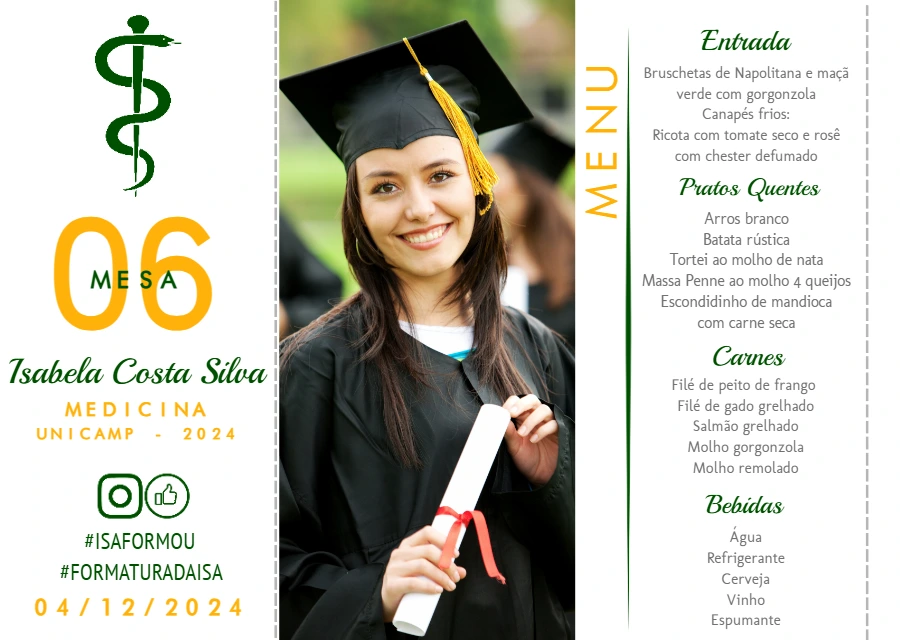Menu de Formatura Medicina com Foto para Editar Online