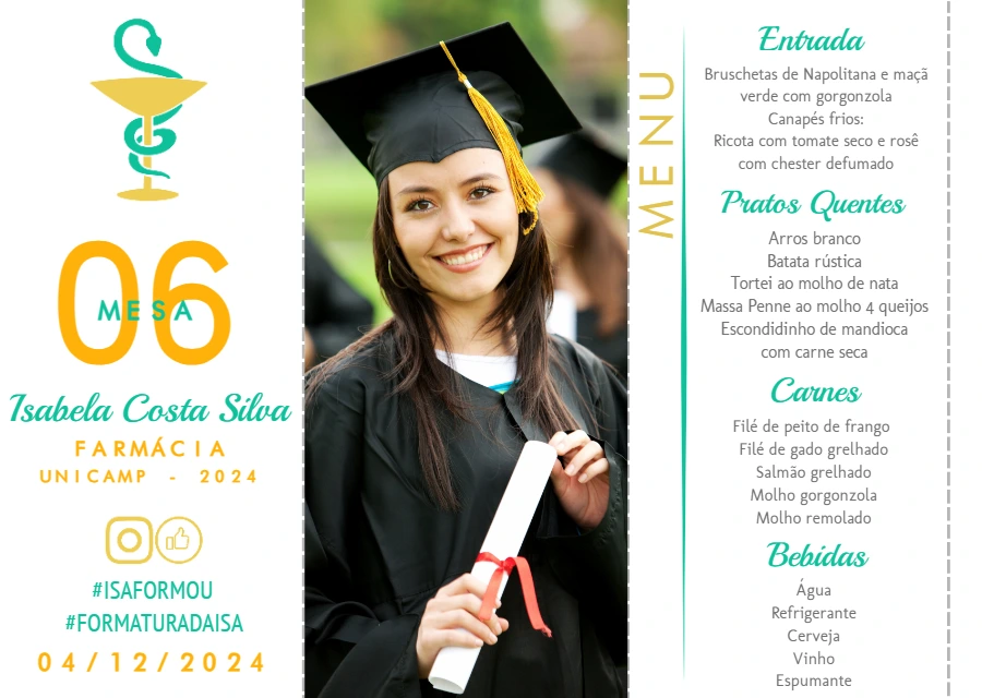 Menu de Formatura Farmácia com Foto para Editar Online