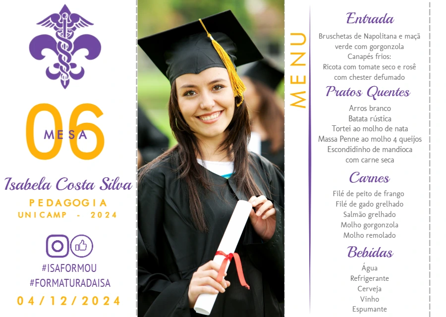 Menu de Formatura Pedagogia com Foto para Editar Online