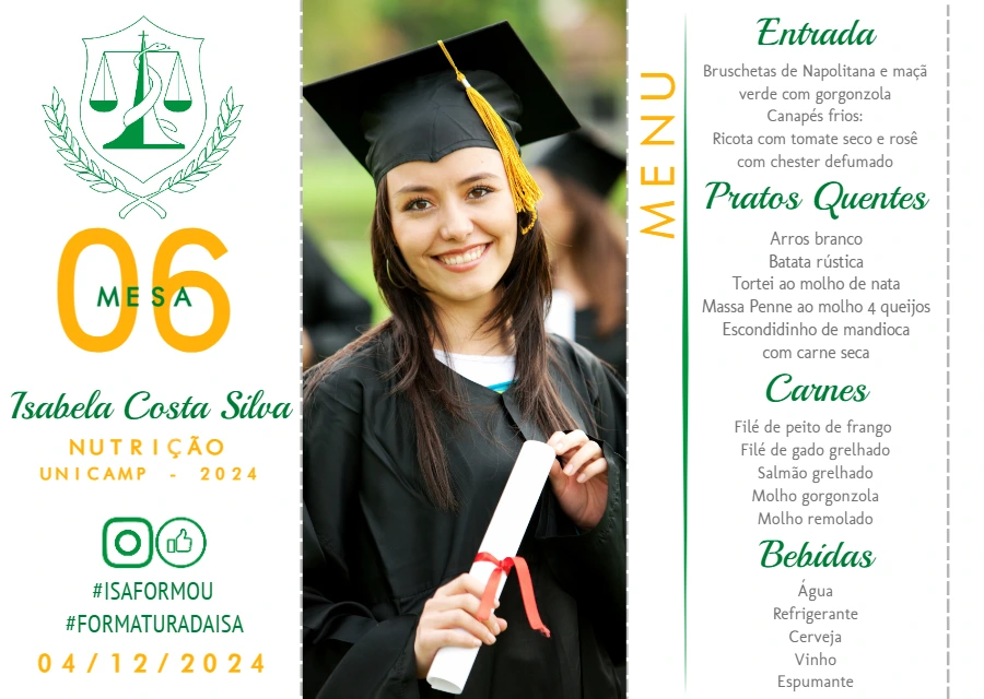 Menu de Formatura Nutrição com Foto para Editar Online