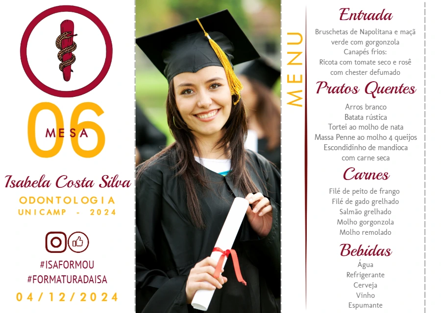 Menu de Formatura Odontologia com Foto para Editar Online