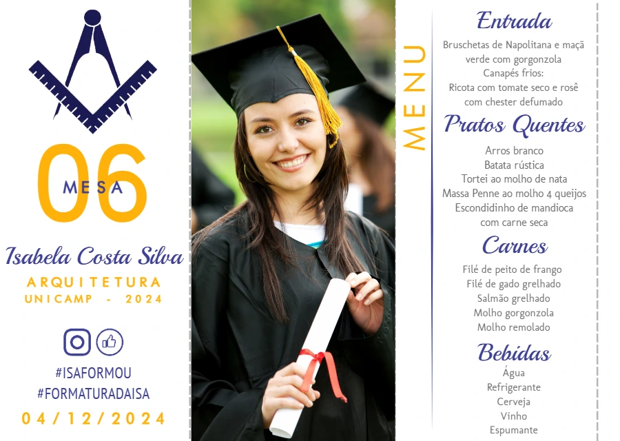 Menu de Formatura Arquitetura com Foto para Editar Online
