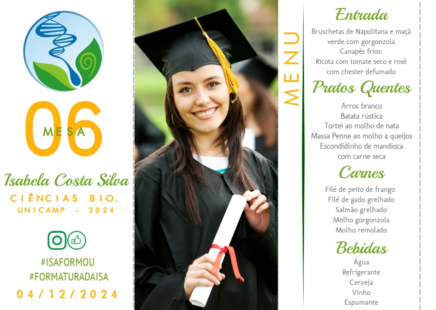Menu de Formatura Ciências Biológicas com Foto para Editar