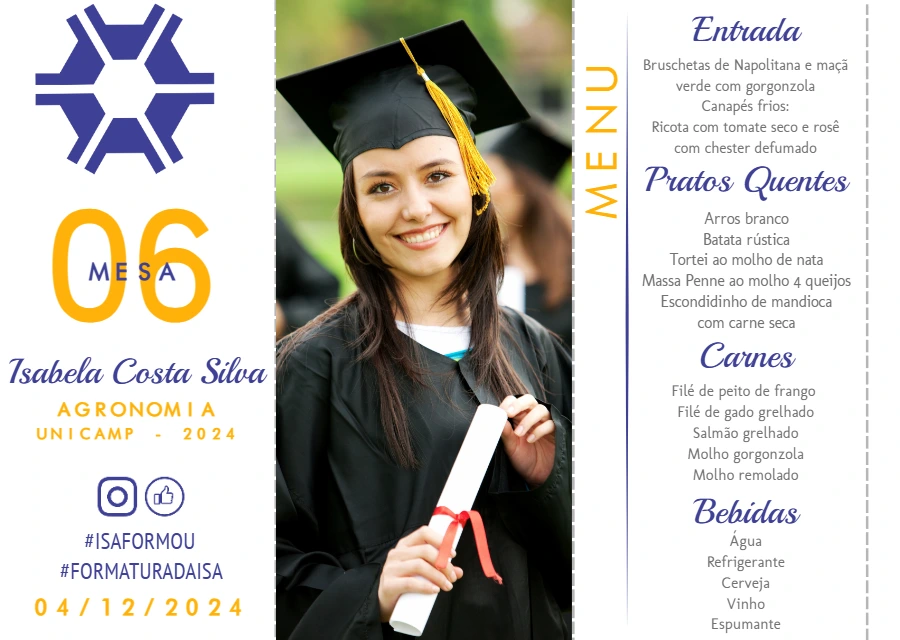 Menu de Formatura Moderno com Foto para Editar Online