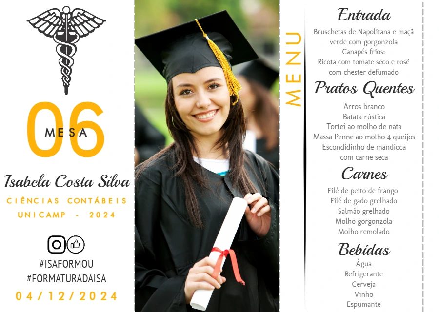 Menu Formatura Ciências Contábeis com Foto para Editar Online