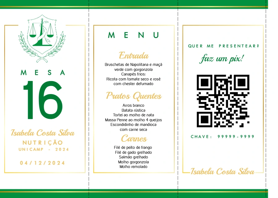 Menu de Mesa Formatura Nutrição Elegante para Editar Online