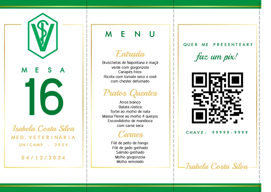 Menu Formatura Veterinária Elegante para Editar Online