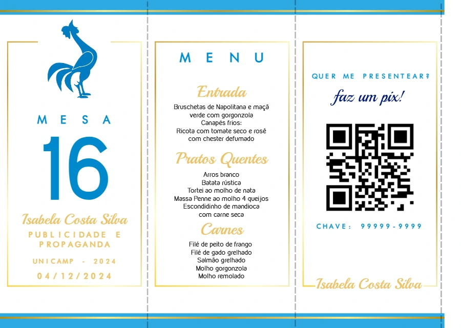 Cardápio de Mesa Formatura Publicidade Editável Online