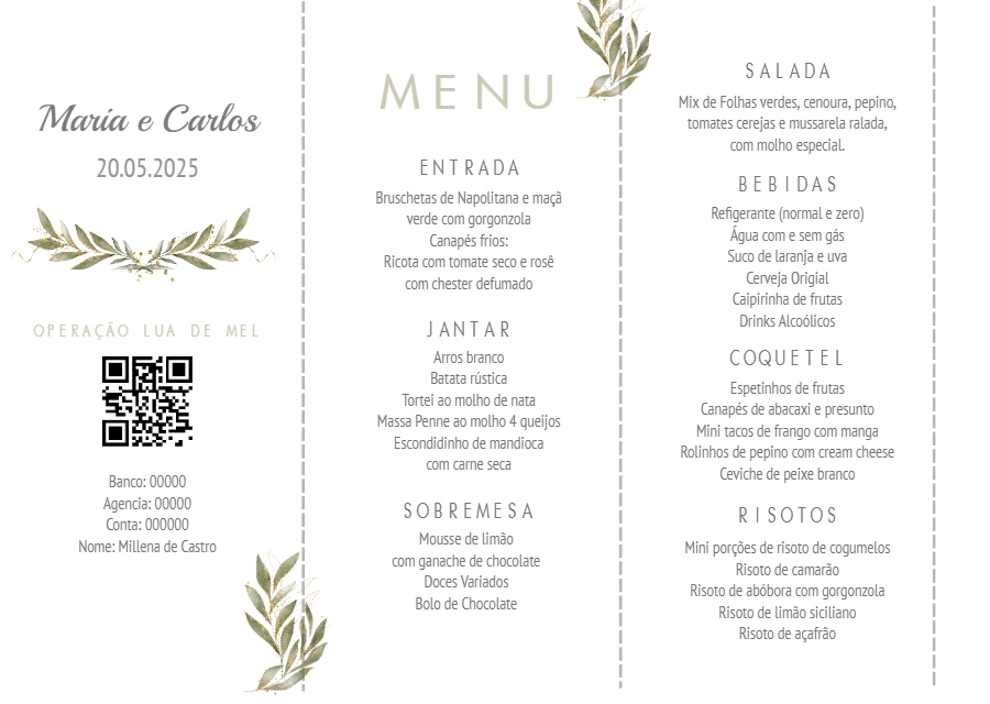 Cardápio de Casamento Floral Elegante para Editar Online