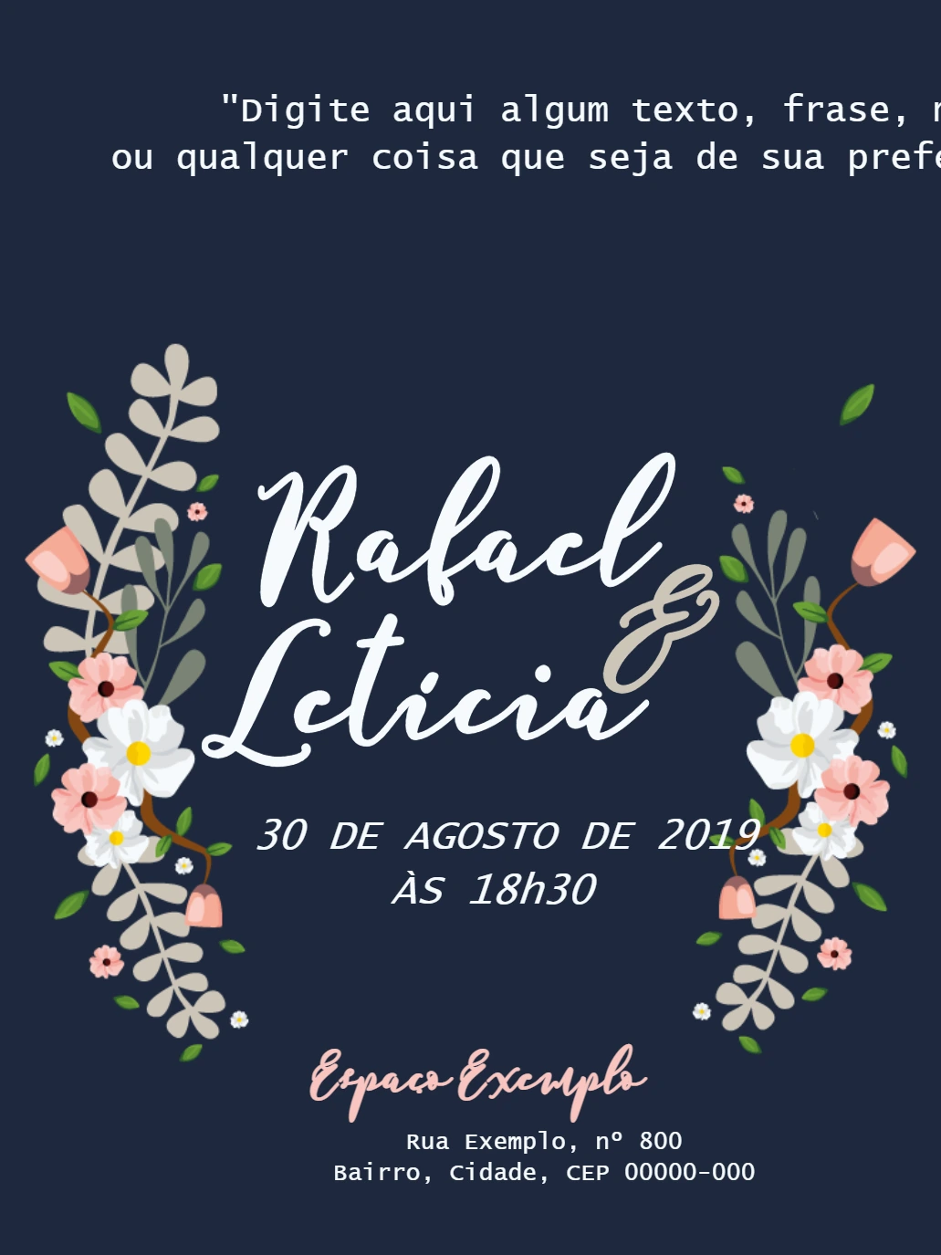 Convite de Casamento Floral Azul Marinho para Editar Online