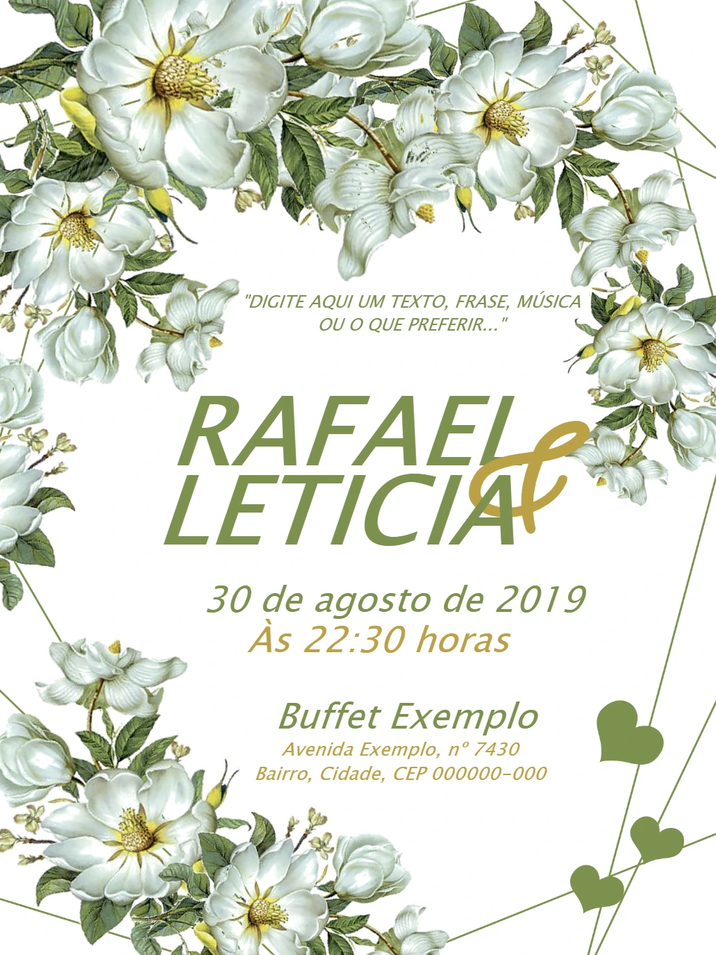 Convite de Casamento Floral com Rosas Brancas para Editar