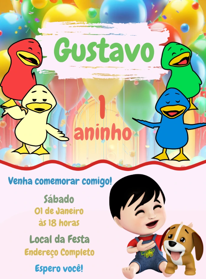 Convite de Aniversário Bento e Totó para Editar Online