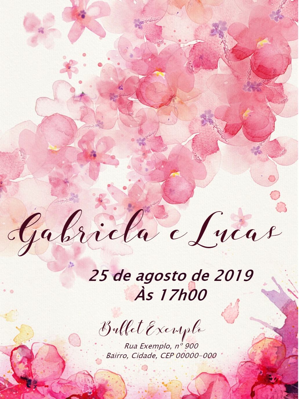 Convite de Casamento Floral Aquarela para Editar Online
