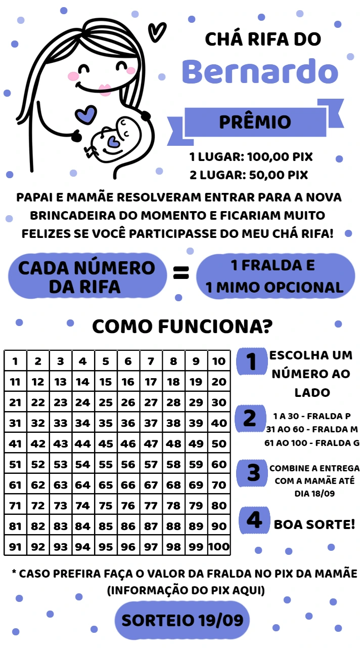 Convite Chá Rifa de Bebê Ilustrado para Editar Online