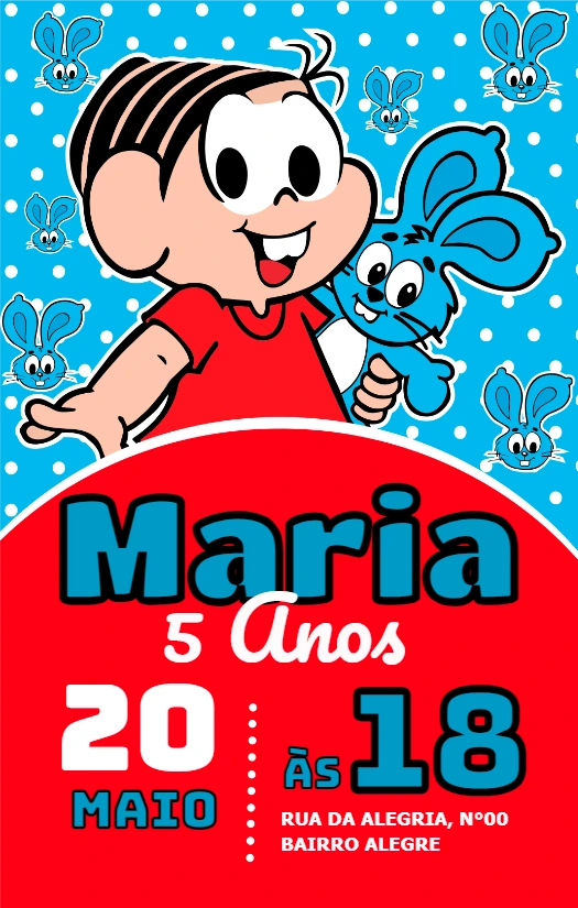 Convite de Aniversário Mônica Turma da Mônica para Editar