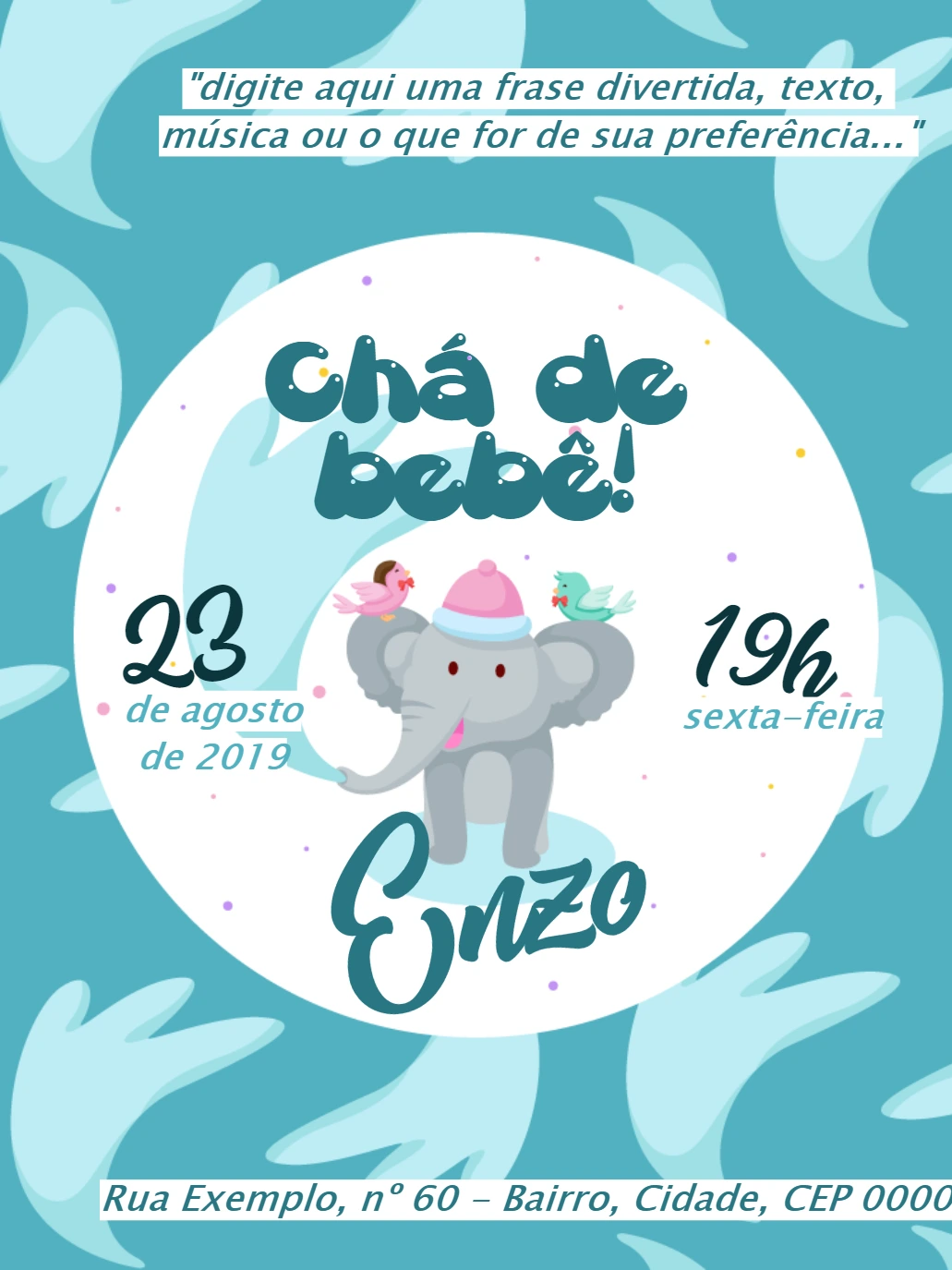 Convite Chá de Bebê Elefantinho Azul para Editar Online