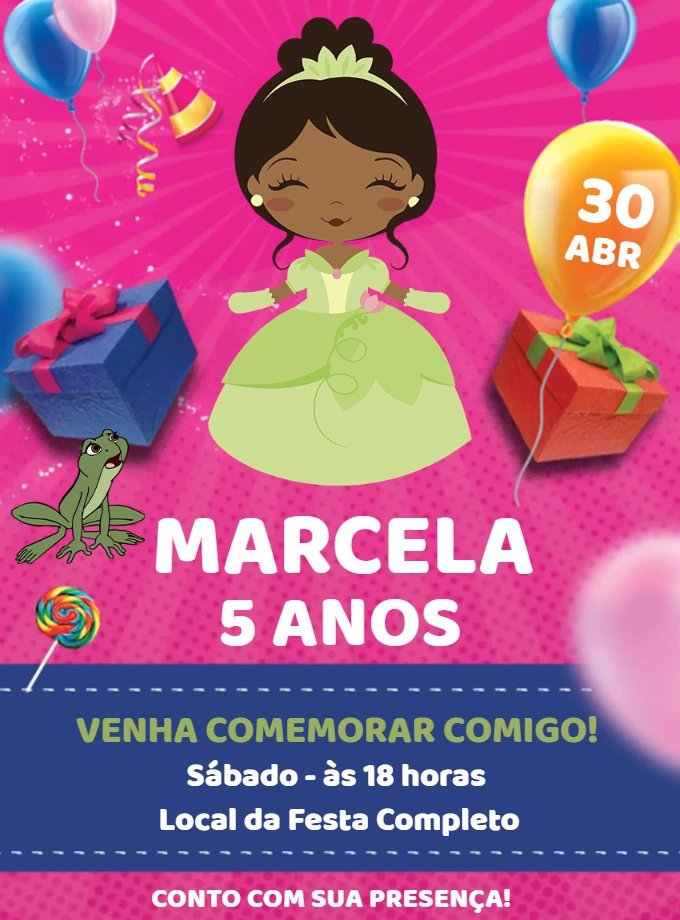 Convite Aniversário Princesa Tiana e o Sapo para Editar