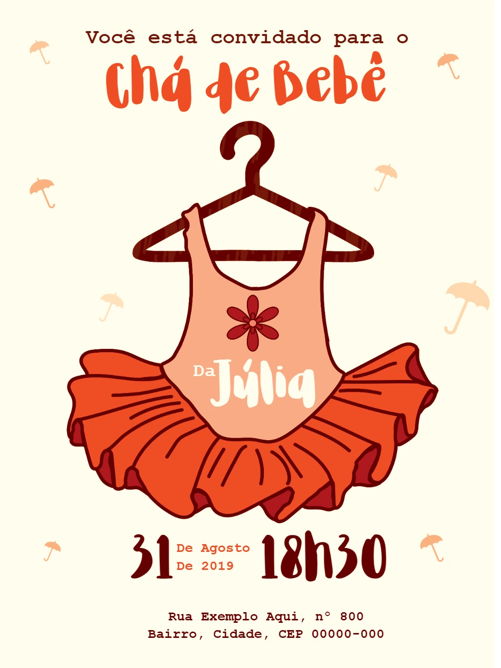 Convite Chá de Bebê Menina Vestidinho Tutu para Editar Online