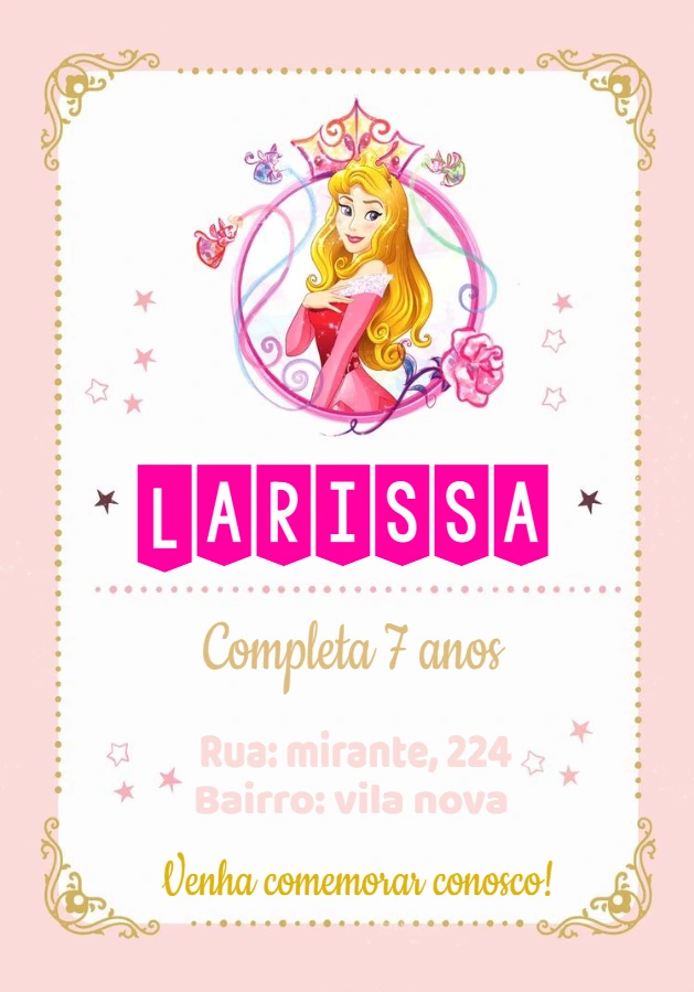 Convite Aniversário Princesa Aurora para Editar Online