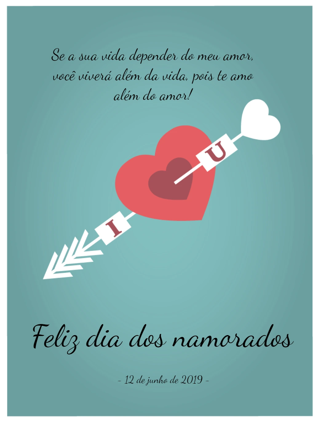 Cartão Dia dos Namorados com Coração e Flecha para Editar