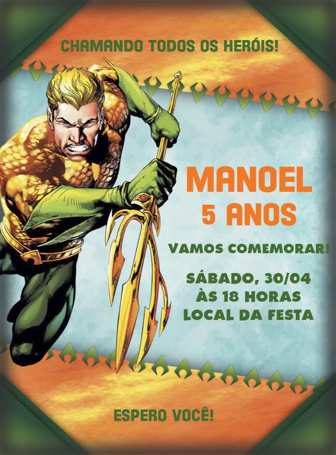 Convite de Aniversário Aquaman para Editar Online
