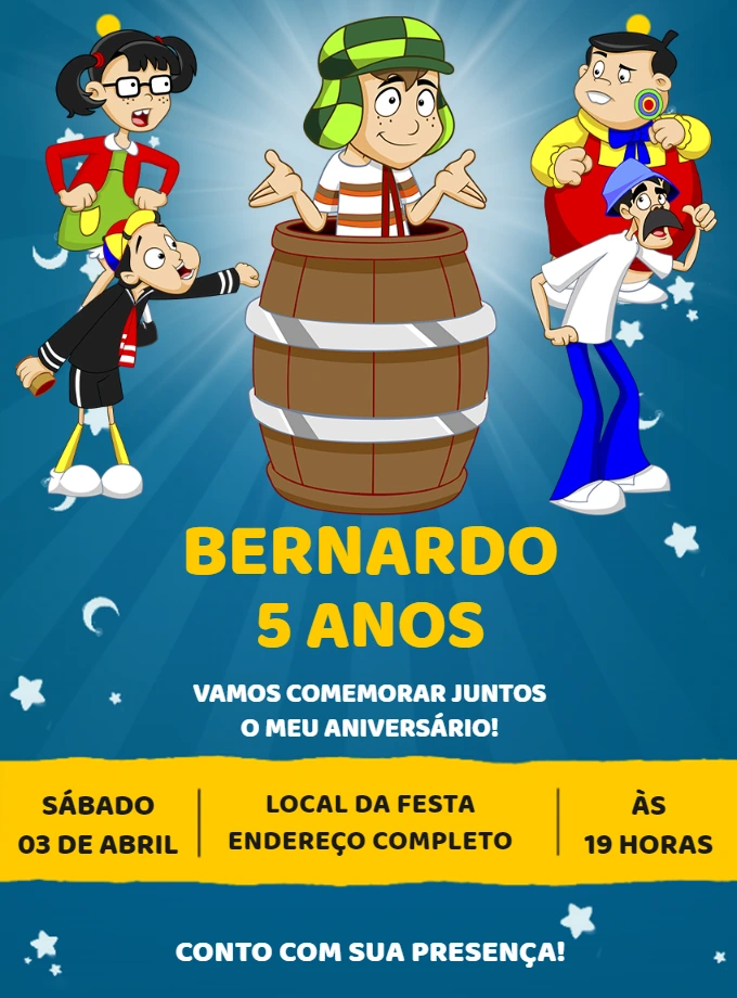 Convite de Aniversário Turma do Chaves para Editar Online