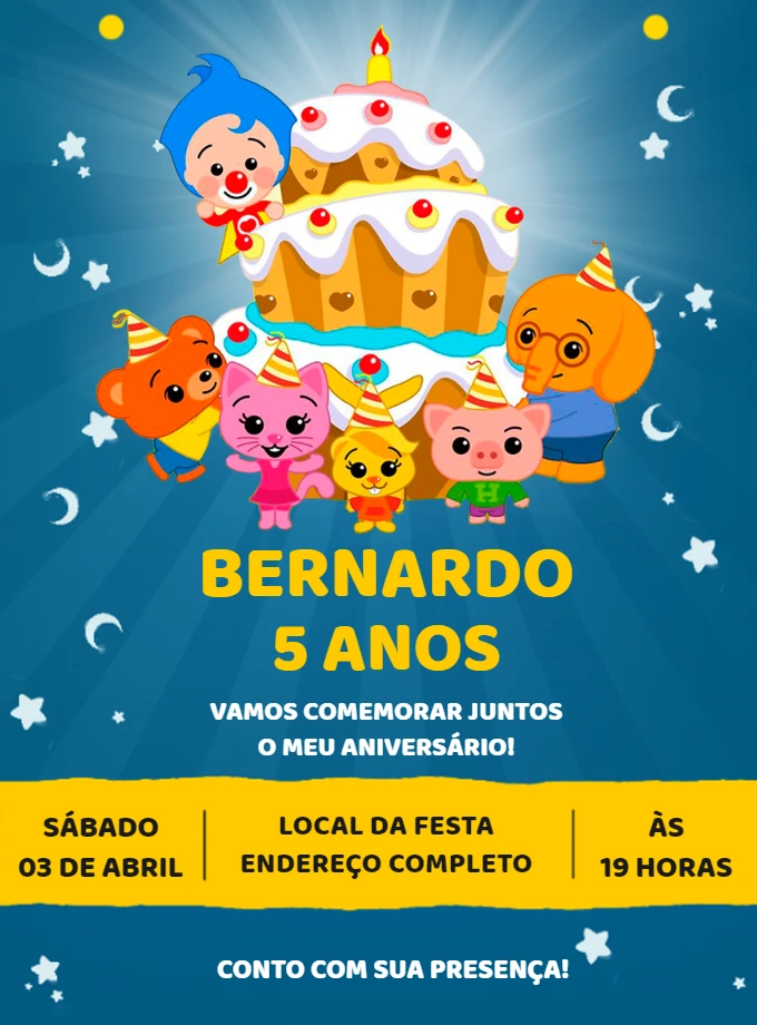 Convite de Aniversário Palhaço Plim Plim para Editar Online