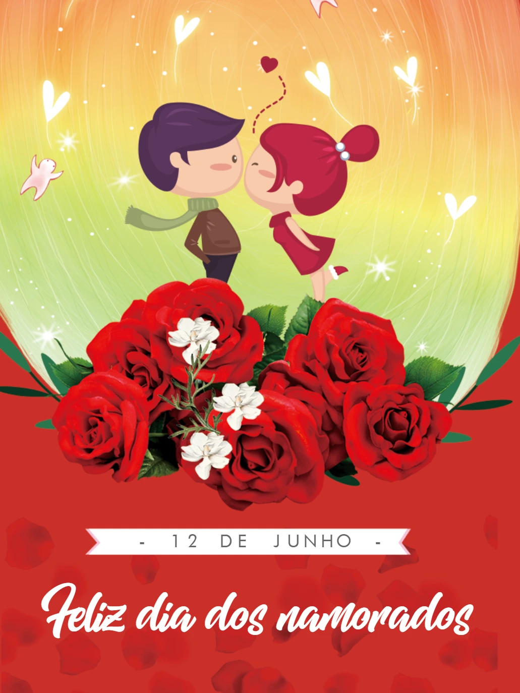 Cartão Dia dos Namorados com Casal e Rosas para Editar Online