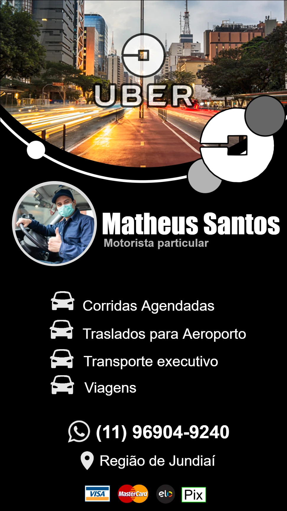 Cartão de Visita Motorista de App com Foto para Editar Online