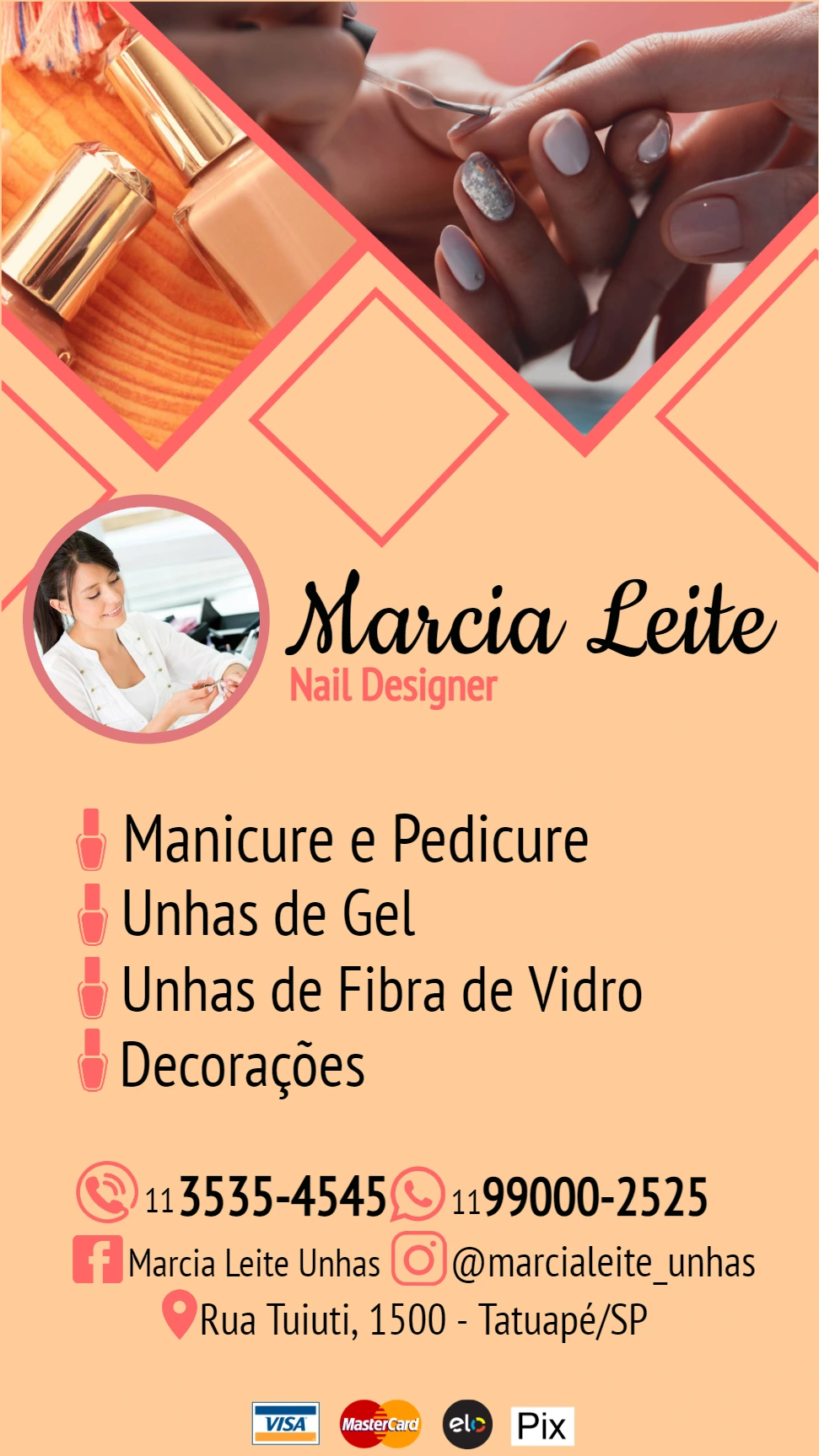 Cartão de Visita Manicure e Nail Designer para Editar