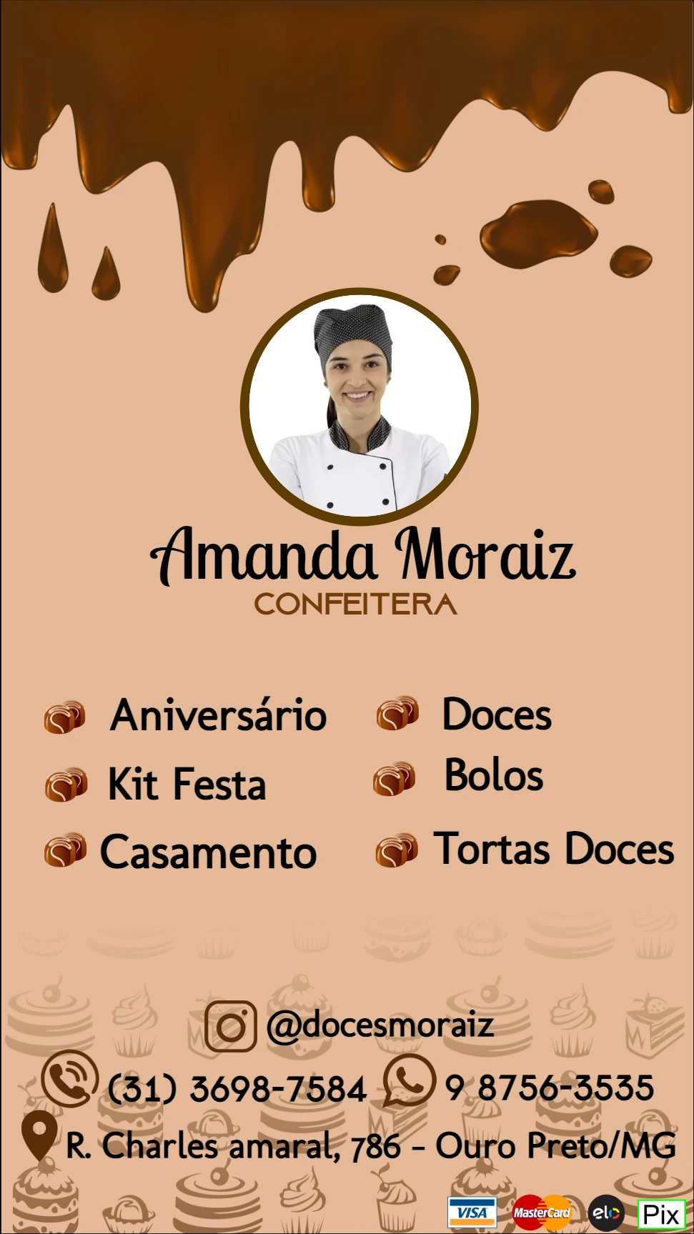 Cartão de Visita Confeitaria com Foto para Editar Online