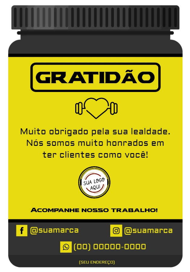 Cartão de Agradecimento Fitness Tema Suplemento para Editar