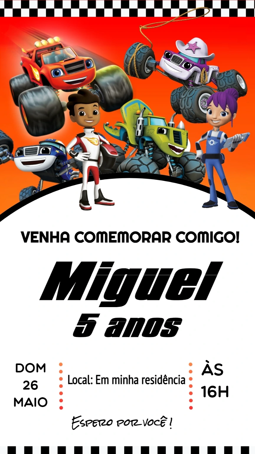 Convite Blaze and Monster Machines Aniversário Editável Online