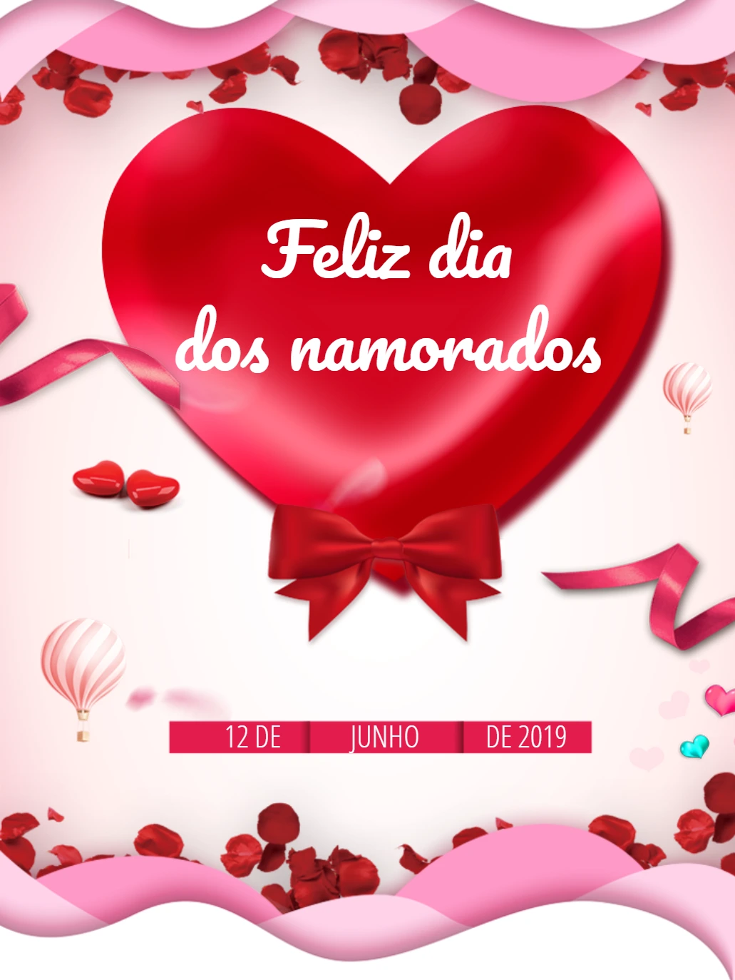 Cartão Dia dos Namorados com Coração Romântico para Editar Online