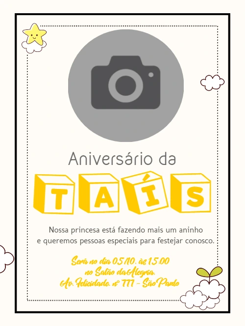 Convite de Aniversário Infantil Bloquinhos com Foto para Editar
