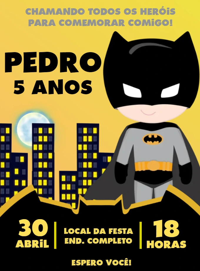 Convite Aniversário Batman Toy para Editar Online