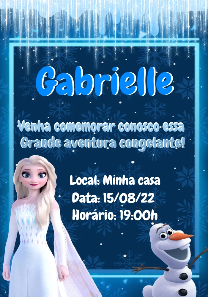 Convite de Aniversário Frozen com Elsa e Olaf para Editar
