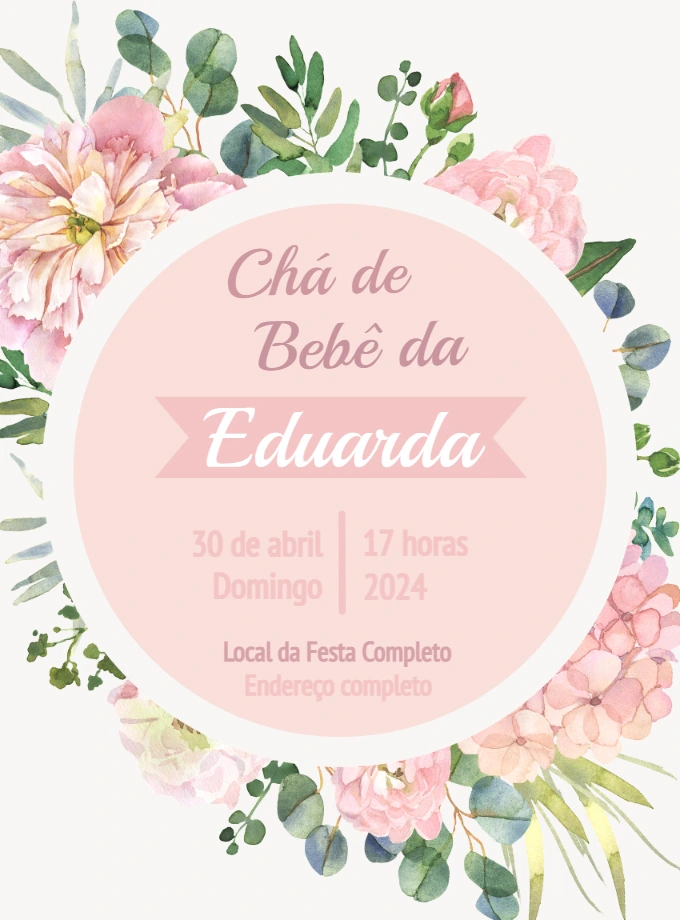 Convite Chá de Bebê Floral Delicado para Editar Online