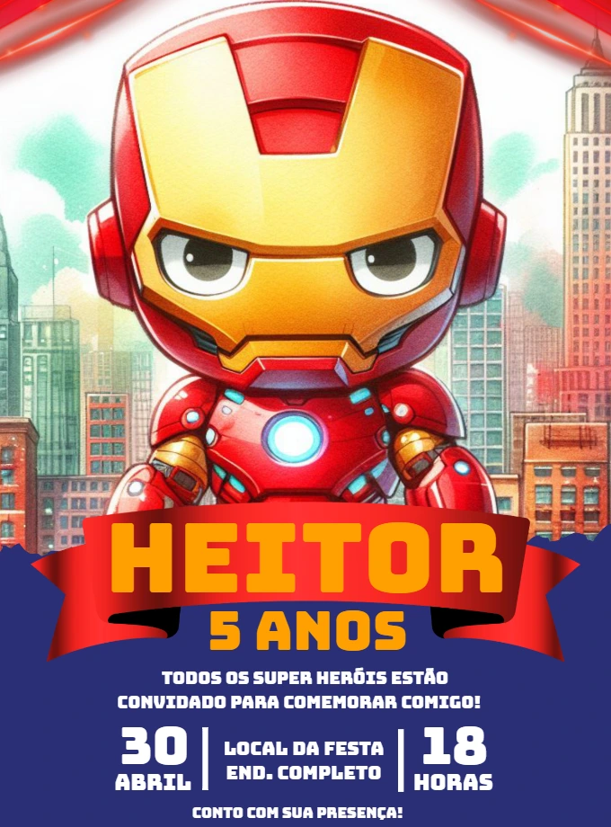 Convite de Aniversário Homem de Ferro para Editar Online