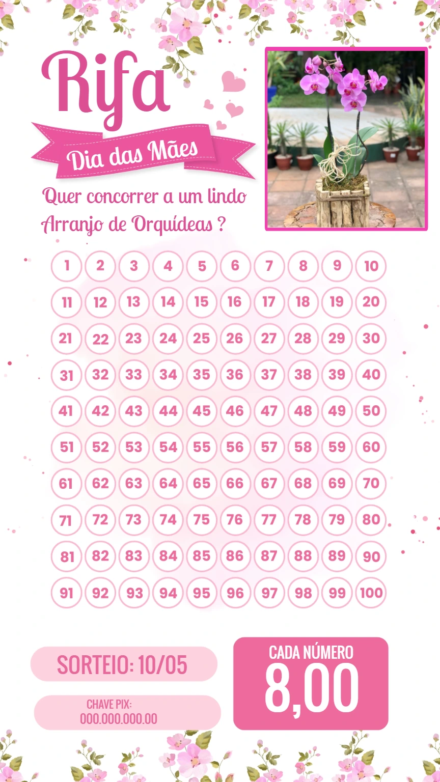 Rifa Dia das Mães Floral com Orquídeas para Editar Online