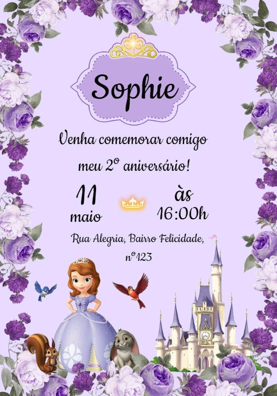 Convite Aniversário Princesinha Sofia para Editar Online