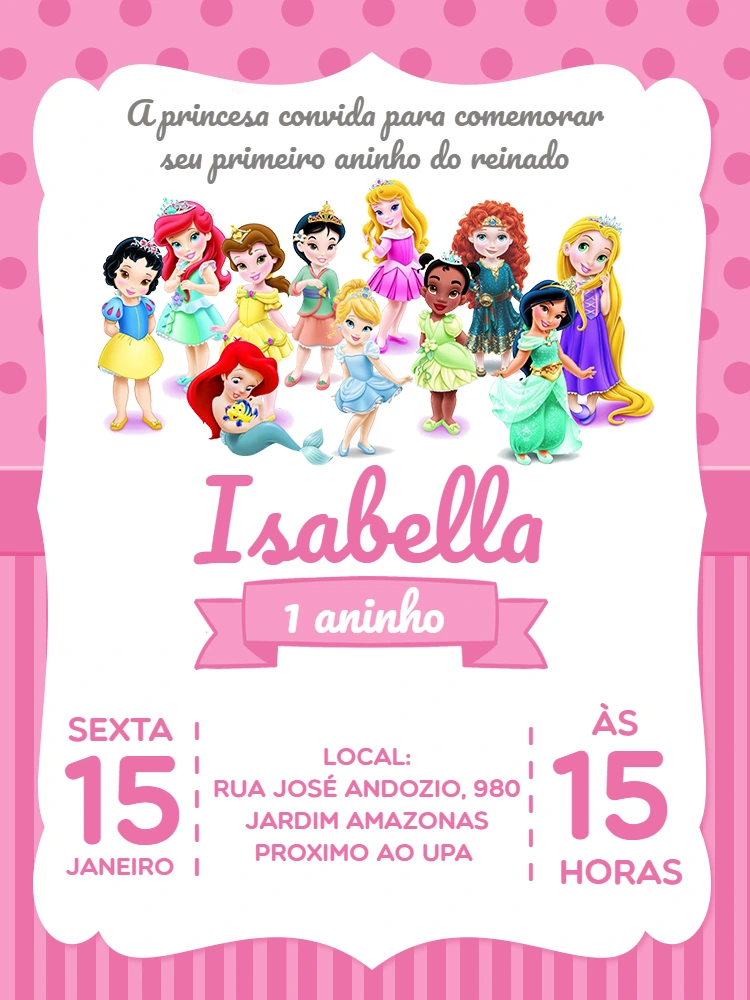 Convite Aniversário Princesas Baby para Editar Online