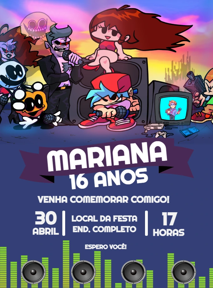 Convite de Aniversário Friday Night Funkin para Editar Online