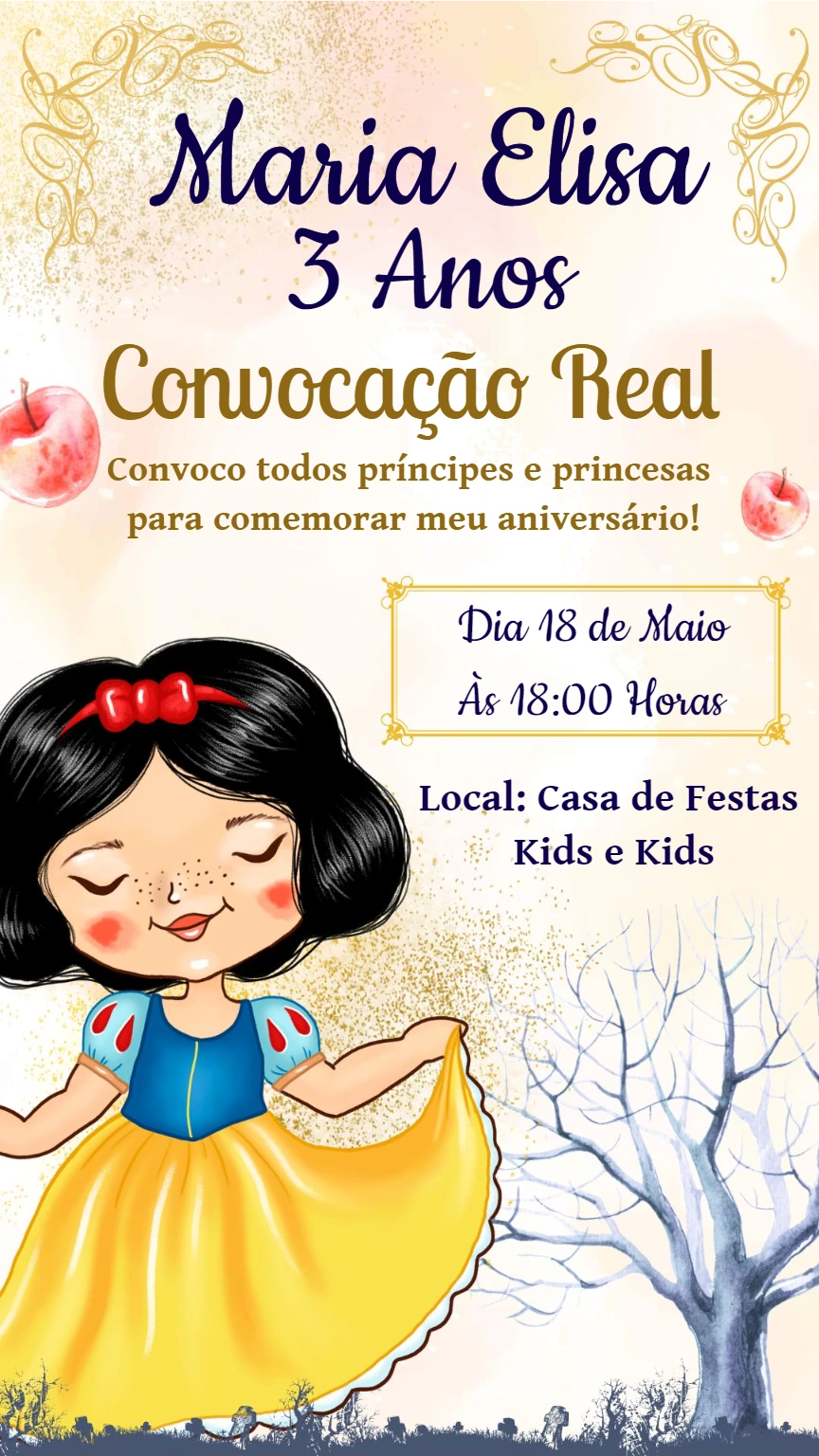 Convite Aniversário Branca de Neve com Princesa para Editar