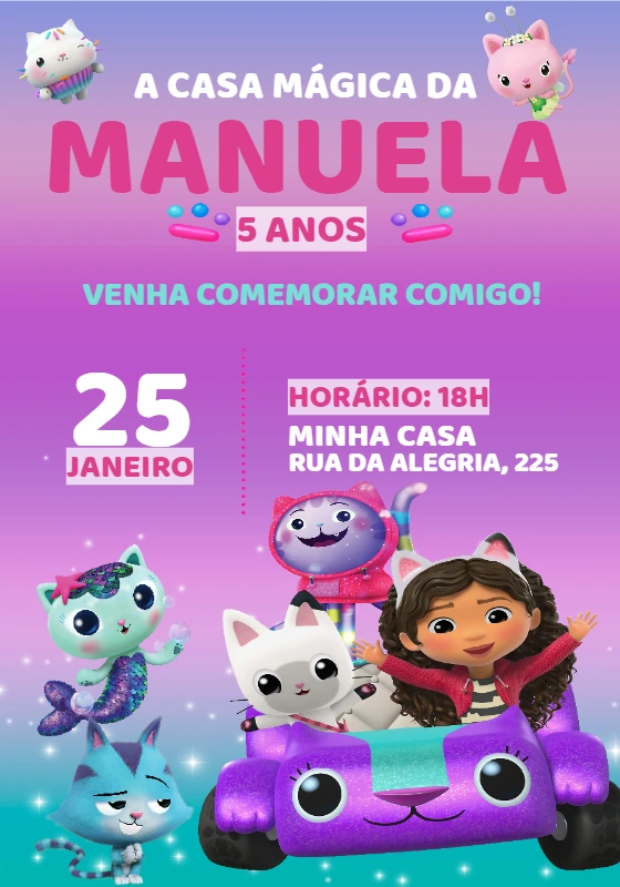 Convite Aniversário A Casa Mágica da Gabby para Editar Online